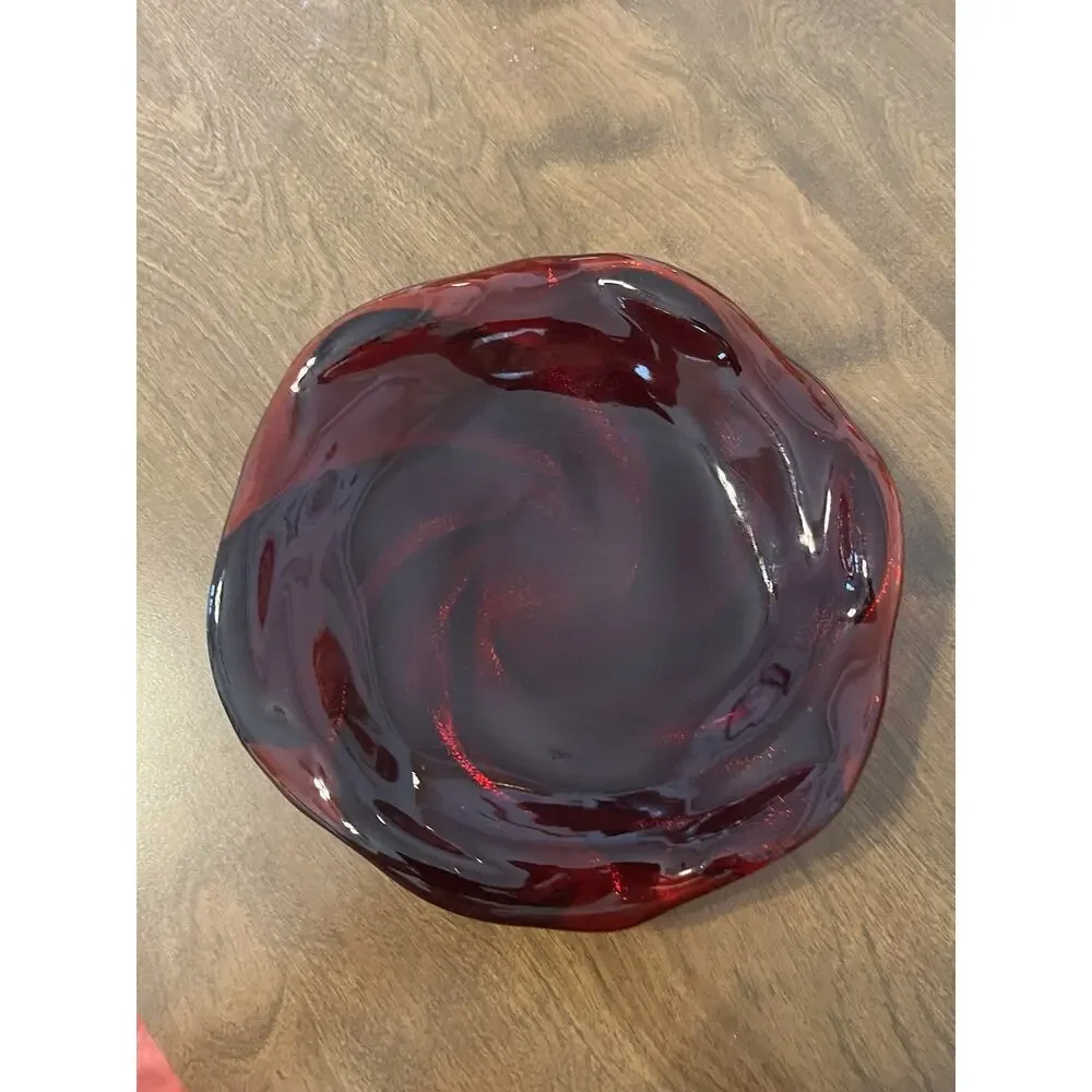 VTG Fenton Amberina Swirl Art Glass Dish Ruby Red Vanity Trinket Candy Ash Glows